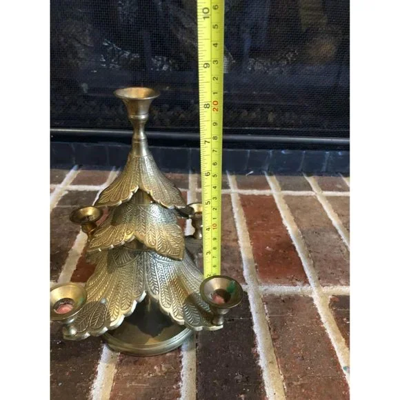Stunning Vintage Gold Brass Christmas Tree Candelabra 8.5 in tall Heavy - Picture 5 of 7